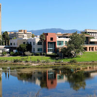 The view of Storke Tower and the University Center at the University of California, Santa Barbara, September 8, 2019. (Coolcaesar via Creative Commons, via JTA)