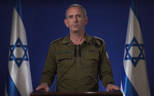 IDF Spokesman Rear Adm. Daniel Hagari delivers an English-language video statement, March 24, 2024. (Israel Defense Forces)