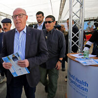 File - Jamie McGoldrick, United Nations Resident Coordinator and Humanitarian Coordinator for the Occupied Palestinian Territory, visits the Nasser Hospital in Khan Yunis in the southern Gaza Strip on March 5, 2020. (SAID KHATIB / AFP)