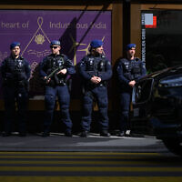 Illustrative: Swiss Police officers of the canton of Zurich seen in Davos on May 23, 2022. (Fabrice COFFRINI / AFP)