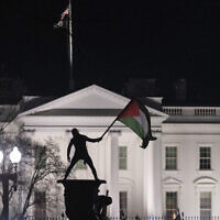 File: A pro-Palestinian demonstrator waves a Palestinian flag near the White House during the "March on Washington for Gaza" in Washington, DC, on January 13, 2024. (ROBERTO SCHMIDT / AFP)