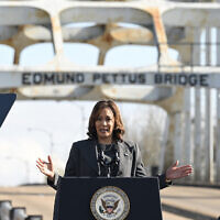 US Vice President Kamala Harris speaks at an event in Selma, Alabama, on March 3, 2024. (SAUL LOEB / AFP)
