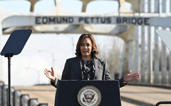 US Vice President Kamala Harris speaks at an event in Selma, Alabama, on March 3, 2024. (SAUL LOEB / AFP)