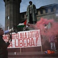 Students protest against the Italian government in Turin, northwestern Italy, on March 22, 2024. (Marco Bertorello/AFP)