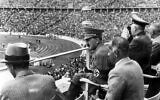 FILE - From left to right, Dr. Joseph Goebbels, German Chancellor Adolf Hitler, Reichs Sports Leader Hans von Tschammer und Osten and General Field Marschall Werner von Blomberg observe the Olympic Games in Berlin, Germany in August 1936. (AP Photo, File)