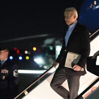US President Joe Biden arrives at Andrews Air Force Base, Md., after a trip to Texas to visit the border, Thursday, Feb. 29, 2024. (AP Photo/Evan Vucci)
