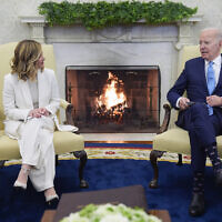 US President Joe Biden meets Italian Prime Minister Giorgia Meloni in the Oval Office of the White House, Friday, March 1, 2024, in Washington. (AP Photo/Evan Vucci)