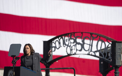 Vice President Kamala Harris speaks during the annual Bloody Sunday bridge crossing jubilee in Selma, Ala., Sunday, March 3, 2024. (Jake Crandall/The Montgomery Advertiser via AP)