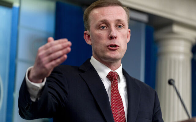 White House national security adviser Jake Sullivan speaks during a press briefing at the White House in Washington, March 18, 2024. (AP Photo/Andrew Harnik)