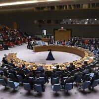 A general view shows a Security Council meeting at United Nations headquarters, March. 22, 2024. (AP Photo/Yuki Iwamura)