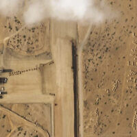 This satellite photo captured by Planet Labs PBC shows the construction of an airstrip on Abd al-Kuri Island, Yemen, March 26, 2024. (Planet Labs PBC via AP)