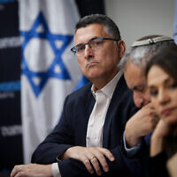 MK Gideon Sa'ar attends a faction meeting of the National Unity Party at the Knesset, July 10, 2023. (Chaim Goldberg/Flash90)