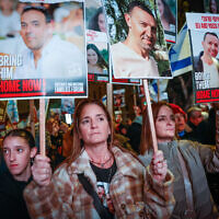 Families of the Israelis held kidnapped by Hamas terrorists in Gaza and their supporters protest for the captives' release in Jerusalem, March 2, 2024. (Chaim Goldberg/Flash90)