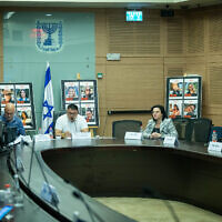 MK Michael Biton chairs the Special Committee for Strengthening and Developing the Negev and Galilee at the Knesset, in Jerusalem, March 27, 2024. (Yonatan Sindel/Flash90)