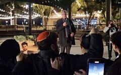El Cajon, California, Mayor Bill Wells speaks at a vigil in memory of Dr. Benjamin Harouni, a Jewish dentist who was murdered at his practice on February 29, 2024, in El Cajon, March 3, 2024. (Screenshot from video via JTA)
