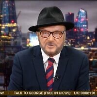 George Galloway is seen on his online talk show, 'The Mother of All Talk Shows,' on February 28, 2024, shortly before winning the by-election for the open parliamentary seat in Rochdale, England on March 1 (Video screenshot; used in accordance with Clause 27a of the Copyright Law).