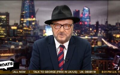 George Galloway is seen on his online talk show, 'The Mother of All Talk Shows,' on February 28, 2024, shortly before winning the by-election for the open parliamentary seat in Rochdale, England on March 1 (Video screenshot; used in accordance with Clause 27a of the Copyright Law).