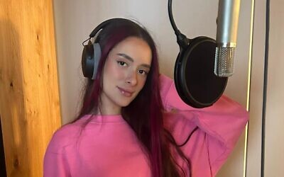Israeli singer Eden Golan recording a new version of the Eurovision song, titled, 'Hurricane,' on March 3, 2024. (Courtesy Kan)