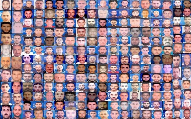 This photo collage released by the IDF on March 21, 2024 shows what it says is some of 358 confirmed terror operatives captured by troops at Gaza City's Shifa Hospital. The IDF later admitted that due to 'human error' some of those in the picture had not yet been nabbed. (Israel Defense Forces)