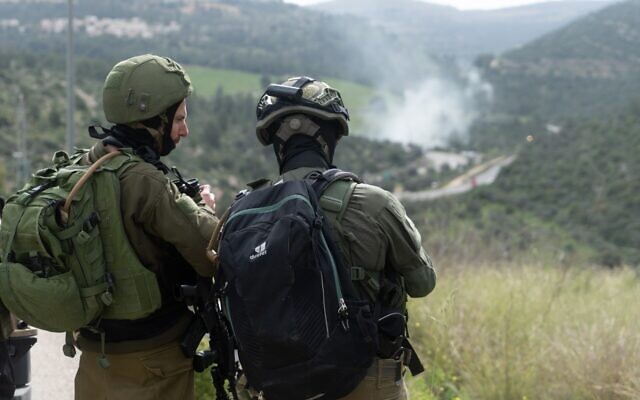 IDF troops at the scene of a shooting attack near the settlement of Dolev, March 22, 2024. (Israel Defense Forces)