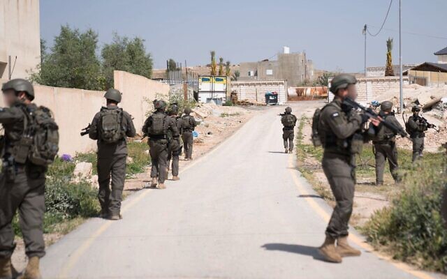 Troops search for the attacker in terror shooting in the West Bank town of al-Aujaar near Route 90, March 28, 2024. (IDF)