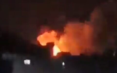 A fireball from an alleged Israeli strike in Aleppo seen in an unverified vdeo on March 29, 2024. (Screen capture: X)