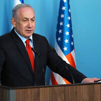 Prime Minister Benjamin Netanyahu delivers an address by video to an AIPAC conference, March 18, 2024 (GPO screenshot)