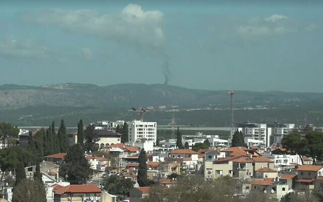 Smoke seen on the Israel-Lebanon border on March 5, 2024. (screen capture: Reuters video)