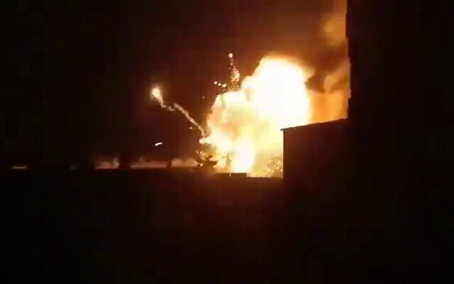 This image from a video circulating on social media purports to show blasts following an alleged Israeli airstrike on Syria's Aleppo, early March 29, 2024. (Screenshot: X)