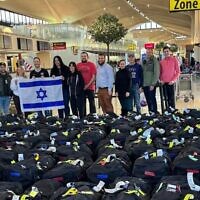A shipment of tactical boots purchased using donated funds for Israeli soldiers arrives at Israel’s international airport. (Courtesy via JTA)