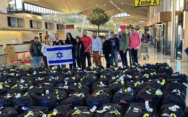 A shipment of tactical boots purchased using donated funds for Israeli soldiers arrives at Israel’s international airport. (Courtesy via JTA)