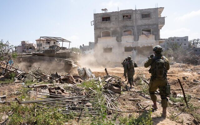 Troops operating in the Gaza Strip in an undated photo released by the military for publication on April 18, 2024. (Israel Defense Forces)