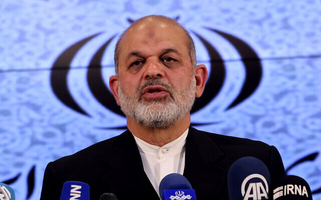 Iranian Interior Minister Ahmad Vahidi speaks during a press conference in Tehran on March 4, 2024. (Atta Kenare/AFP)