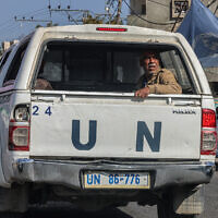 A United Nations vehicle drives on a street in Rafah in the southern Gaza Strip on April 2, 2024. (SAID KHATIB / AFP)