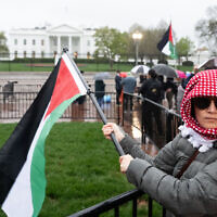 Pro-Palestinian demonstrators wave Palestinian flags as they call for a ceasefire in Gaza during a protest outside the White House in Washington, DC, April 2, 2024.(SAUL LOEB / AFP)