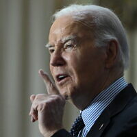 US President Joe Biden speaks at Union Station in Washington on April 9, 2024. (Andrew Caballero-Reynolds/AFP)