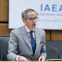 International Atomic Energy Agency (IAEA) Director-General Rafael Grossi, attends IAEA Board of Governors emergency meeting in Vienna, Austria on April 11, 2024. (Joe Klamar/AFP)