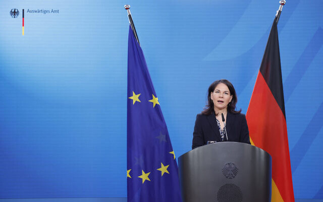 German Foreign Minister Annalena Baerbock gives a statement on the situation in the Middle East on April 14, 2024 at the Foreign Ministry in Berlin (Odd ANDERSEN / AFP)