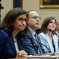 (L-R) President of Columbia University Dr. Nemat (Minouche) Shafik, Dean Emeritus of Columbia Law School David Schizer, Columbia University Board of Trustees Co-Chair Claire Shipman, and Columbia University Board of Trustees Co-Chair David Greenwald testify during a House Committee on Education and the Workforce hearing about antisemitism on college campuses, on Capitol Hill in Washington, DC, on April 17, 2024. (Drew ANGERER / AFP)