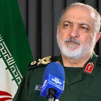 The head of Iran's Nuclear Protection and Security Corps Ahmad Haghtalab threatens to revise Iran's nuclear doctrine, and to target Israel's nuclear facilities if it strikes Iranian nuclear sites, during a televised interview, April 18, 2024. (IRIB/AFP)