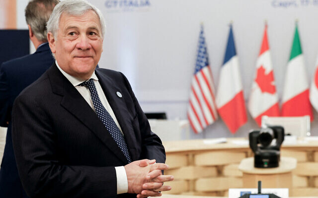 Italian Foreign Minister Antonio Tajani attends the G7 foreign ministers meeting on Capri island, April 18, 2024. (Remo Casilli /POOL/AFP)