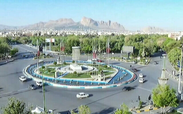 A handout image grab made available by Iranian state TV showing what the TV station said was a live picture of the city of Isfahan early on April 19, 2024, following reports of a drone strike overnight. (Iranian state TV (IRIB) / AFP)