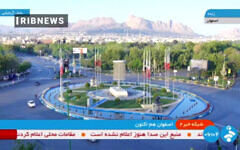 A handout image grab made available by the Iranian state TV, the Islamic Republic of Iran Broadcasting (IRIB), shows what the TV said was a live picture of the city of Isfahan early on April 19, 2024, following reports of explosions heard in the province in central Iran. (IRANIAN STATE TV (IRIB) / AFP)