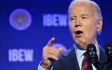 US President Joe Biden speaks at the International Brotherhood of Electrical Workers (IBEW) Construction and Maintenance Conference in Washington, DC, on April 19, 2024. (Mandel Ngan/AFP)