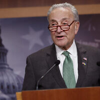 US Senate Majority Leader Chuck Schumer speaks after the Senate passed a foreign aid bill, including billions of dollars in military assistance for Israel, at the US Capitol in Washington on April 23, 2024. (Kevin Dietsch/Getty Images/AFP)