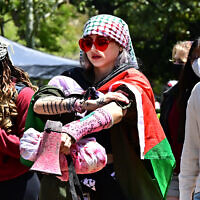 Students attend a pro-Palestinian, anti-Israel rally on the campus of the University of Southern California in Los Angeles, on April 24, 2024. (Frederic J. Brown/AFP)