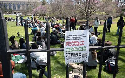 Students gather at the anti-Israel Gaza Solidarity Encampment on the campus of Northwestern University on April 25, 2024 in Evanston, Illinois. (Scott Olson/Getty Images/AFP)