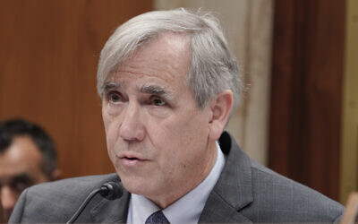Senator Jeff Merkley at the Senate Appropriations Subcommittee on Interior, Environment, and Related Agencies hearing, May 3, 2023, on Capitol Hill in Washington. (AP Photo/Mariam Zuhaib)