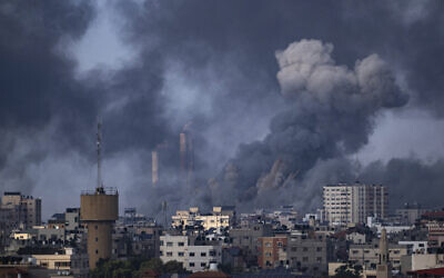 Smoke rises following an Israeli airstrike in Gaza City on October 11, 2023. (AP/Fatima Shbair, File)