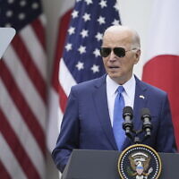 President Joe Biden speaks during a news conference with Japanese Prime Minister Fumio Kishida in the Rose Garden of the White House, Wednesday, April 10, 2024, in Washington. (AP Photo/Alex Brandon)